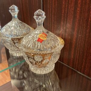 Vintage Anna Hutte Bleikristall Lead Crystal German Bowl with Gold Decoration